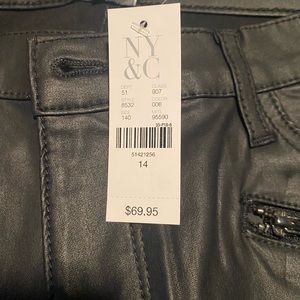 NWT New York and Company black faux leather super skinny zipper pants 29inseam